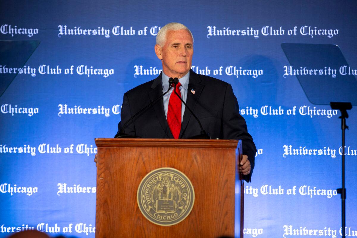 Former Vice President Mike Pence speaks to a crowd of supporters at the University Club of Chicago in Chicago, Ill., on June 20, 2022. (Jim Vondruska/Getty Images)