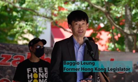  Former Hong Kong legislator Baggio Leung and a group of Hongkongers join the “Freedom from Tyranny” rally in Rockville, Md., on June 4, 2022. (Courtesy of Maxwell Wappel)