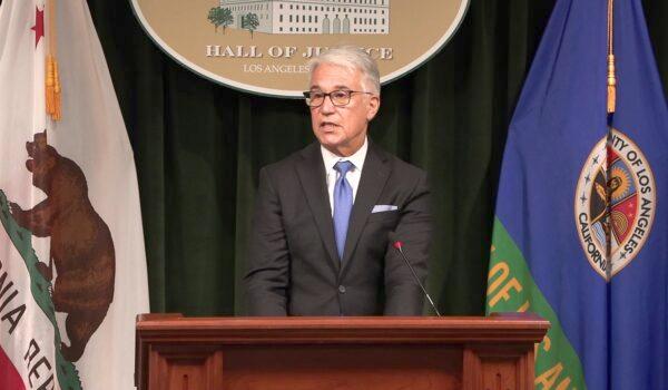 Los Angeles District Attorney George Gascón speaks at a press conference in Los Angeles on June 21, 2022. (NTD Television)