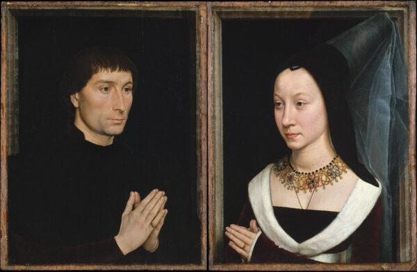 "Portrait of Tommaso di Folco Portinari" and "Portrait of Maria Portinari," circa 1470, by Hans Memling.  Oil on wood; 16 5/8 inches by 12 1/2 inches (Tommaso), 16 5/8 inches by 12 5/8 inches (Maria). Bequest of Benjamin Altman, 1913, The Metropolitan Museum of Art, New York. (Public Domain)