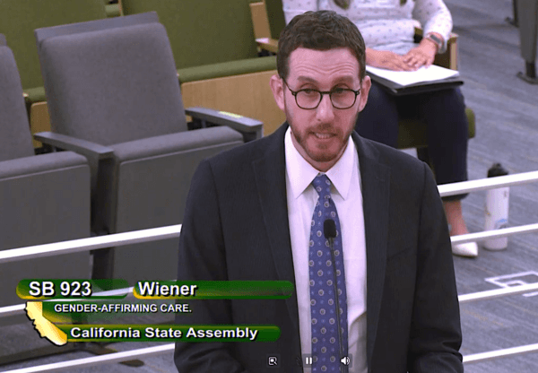 California State Sen. Scott Wiener speaks at a hearing in Sacramento on June 21, 2022. (California State Assembly/Screenshot via The Epoch Times)