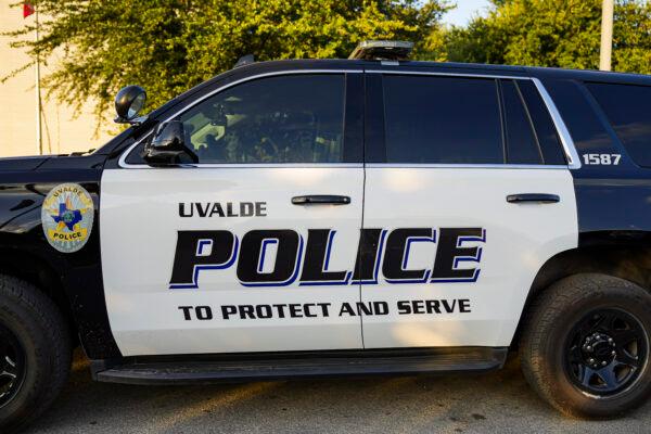 A Uvalde Police Department vehicle in Uvalde, Texas, on June 21, 2022. (Charlotte Cuthbertson/The Epoch Times)