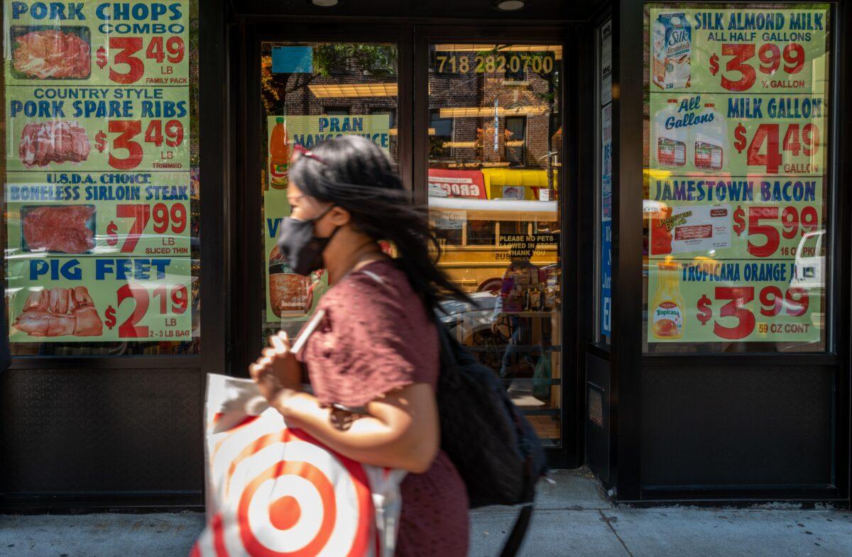 Prices advertised outside of a grocery store in the Flatbush neighborhood of Brooklyn, New York City, on June 15, 2022. (Spencer Platt/Getty Images)