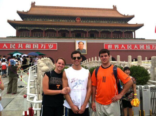 Alex Farley (C) with friends at the Tiananmen Square in Beijing in the summer of 2010. (Courtesy of Alex Farley)