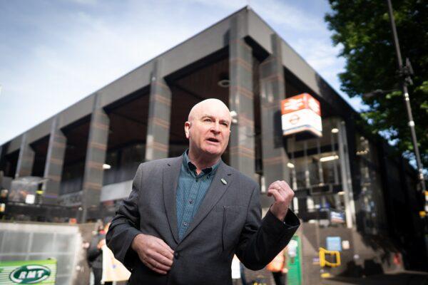 The RMT General Secretary Mick Lynch on a picket line outside Euston station in London on June 21, 2022 (PA).