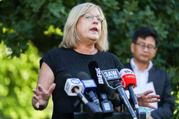 Victorian Police Minister Lisa Neville speaks during a press conference in Melbourne, Australia, on Feb. 4, 2021. (Asanka Ratnayake/Getty Images)