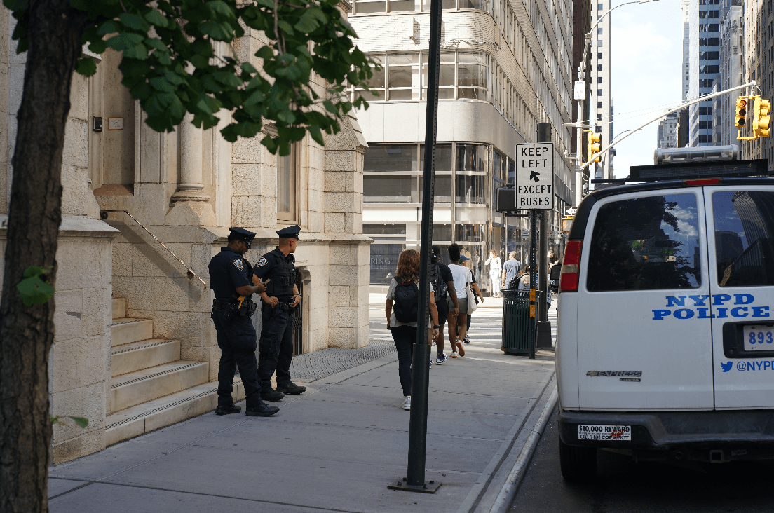 Fencing and police guard Saint Patrick's Cathedral in New York on June 24, 2022. (Enrico Trigoso/The Epoch Times)