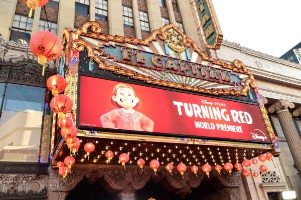 The marquee at the world premiere of Disney and Pixar's Turning Red at El Capitan Theatre in Hollywood, Calif., on March 1, 2022. (Alberto E. Rodriguez/Getty Images for Disney)