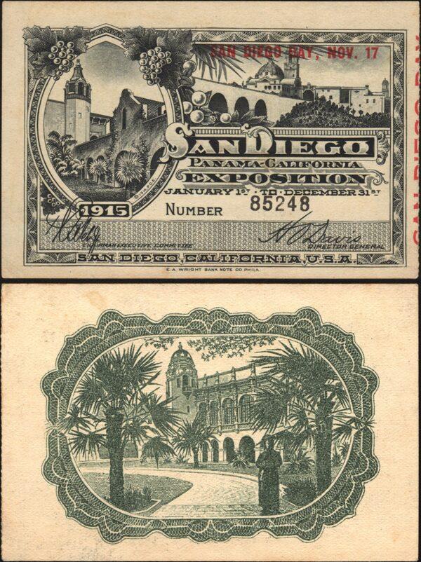 A ticket to the 1915 Panama–California Exposition. (Public Domain)