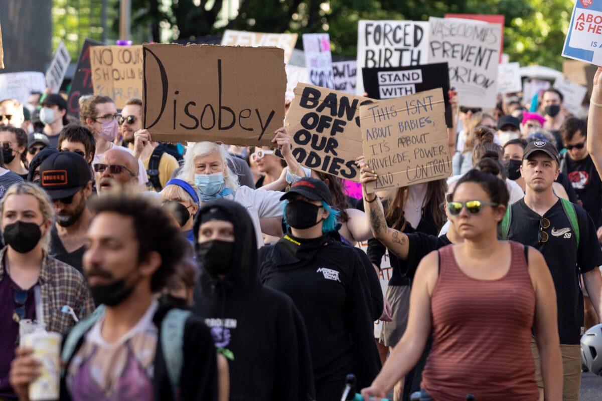 Pro-abortion activists protest in Portland, Ore., on June 24, 2022, following the Supreme Court's decision to overturn Roe v. Wade. (John Rudoff/AFP via Getty Images)
