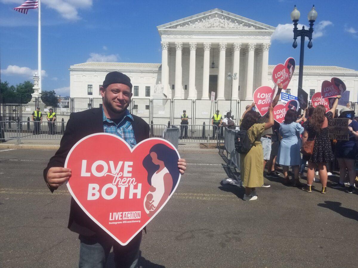 Mark Lee Dickson, a director with Right to Life East Texas, in front of the Supreme Court building on June 26, 2022. (Nathan Worcester/The Epoch Times)