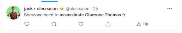 Screenshot of a threat to assassinate Supreme Court Justice Clarence Thomas on Twitter. (Nathan Worcester/The Epoch Times)