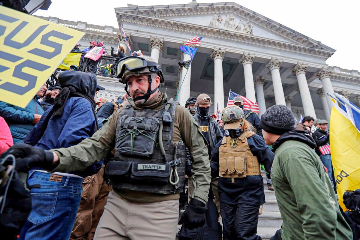 Members of the Oath Keepers are seen during a protest against the certification of the 2020 U.S. presidential election results by the U.S. Congress, at the U.S. Capitol in Washington on Jan. 6, 2021. (Jim Bourg/Reuters)