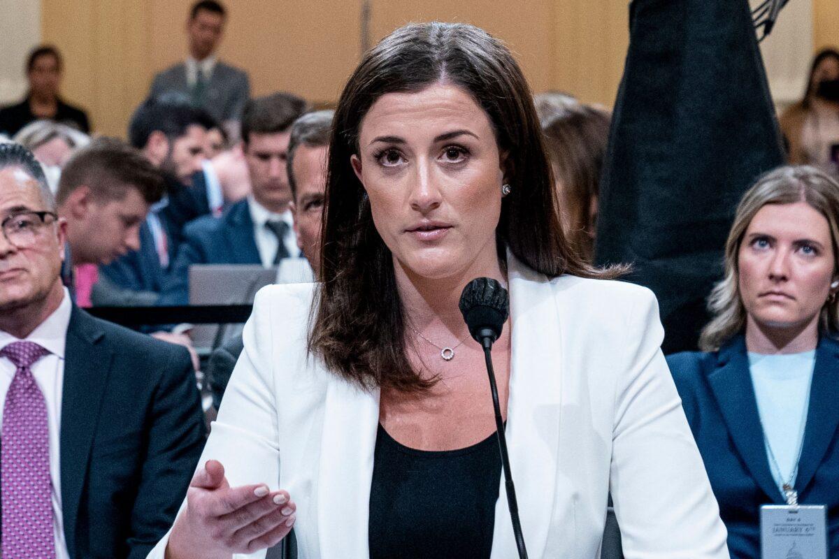 Cassidy Hutchinson, a former aide to Trump White House chief of staff Mark Meadows, testifies during the sixth hearing by the House January 6 committee on the U.S. Capitol in the Cannon House Office Building in Washington on June 28, 2022. (Andrew Harnik/Pool/AFP via Getty Images)
