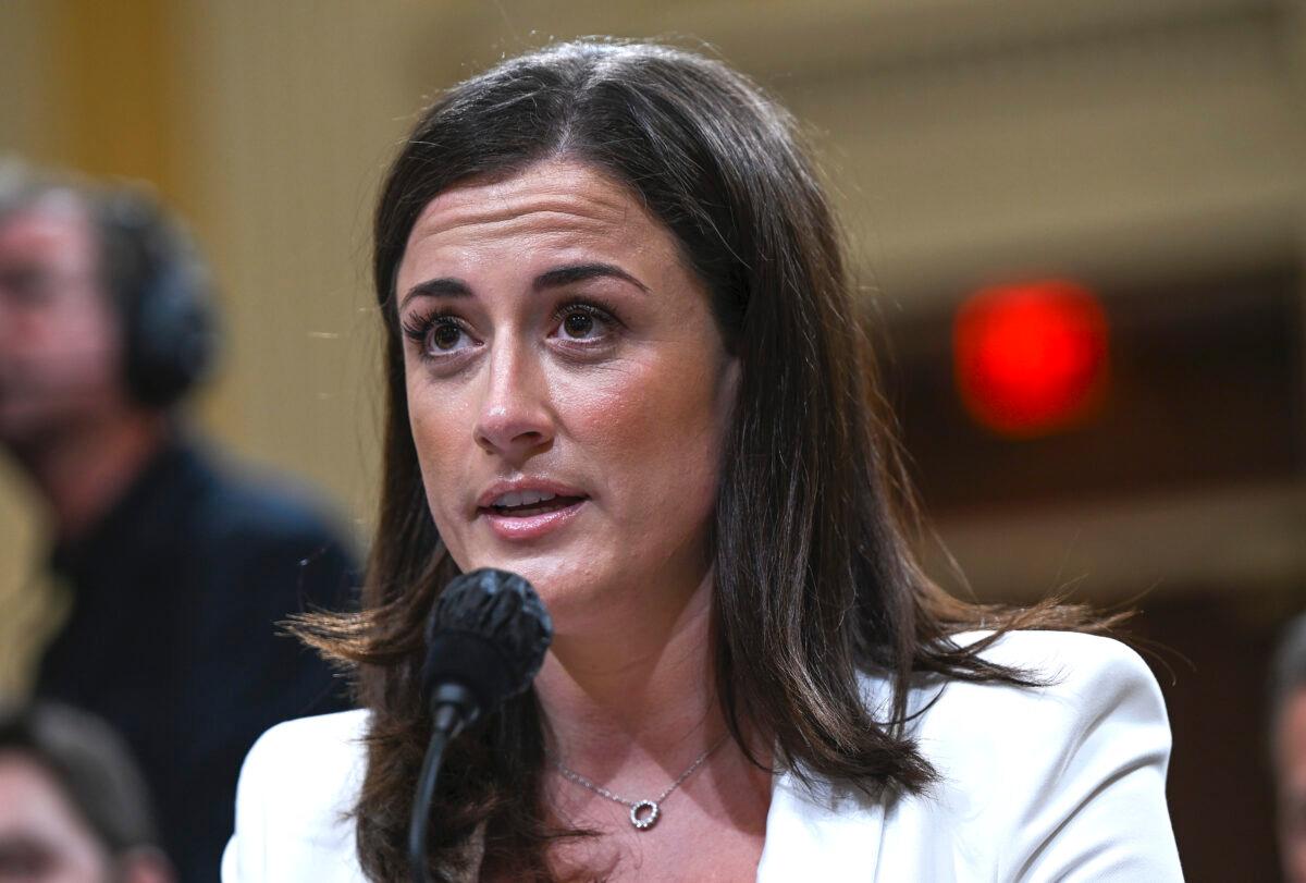 Cassidy Hutchinson, a top former aide to Trump White House Chief of Staff Mark Meadows, testifies during the sixth hearing by the House January 6 committee on the U.S. Capitol in the Cannon House Office Building in Washington on June 28, 2022. (Brandon Bell/Getty Images)