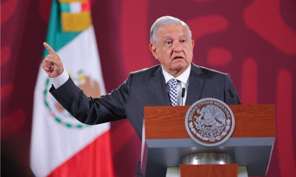 Mexican President Andrés Manuel López Obrador speaks during the daily briefing at Palacio Nacional in Mexico City on June 28, 2022. (Hector Vivas/Getty Images)