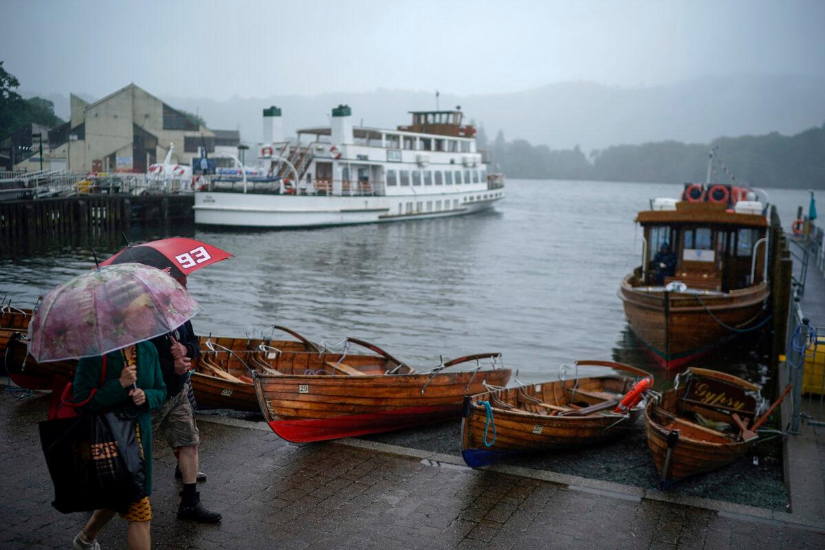 Pleasure boats wait for tourists in Bowness-on-Windermere, England, on July 03, 2020. (Christopher Furlong/Getty Images)