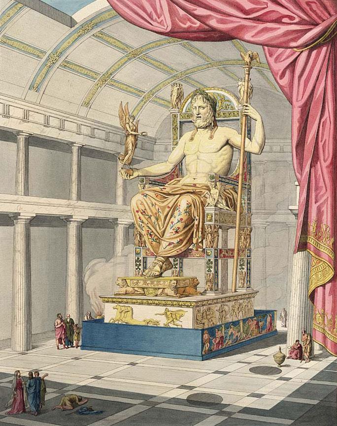 A representation of Phidias’s sculpture of Zeus in Olympia's main temple, by Quatremère de Quincy, 1815. The statue was eventually destroyed. (Public domain)