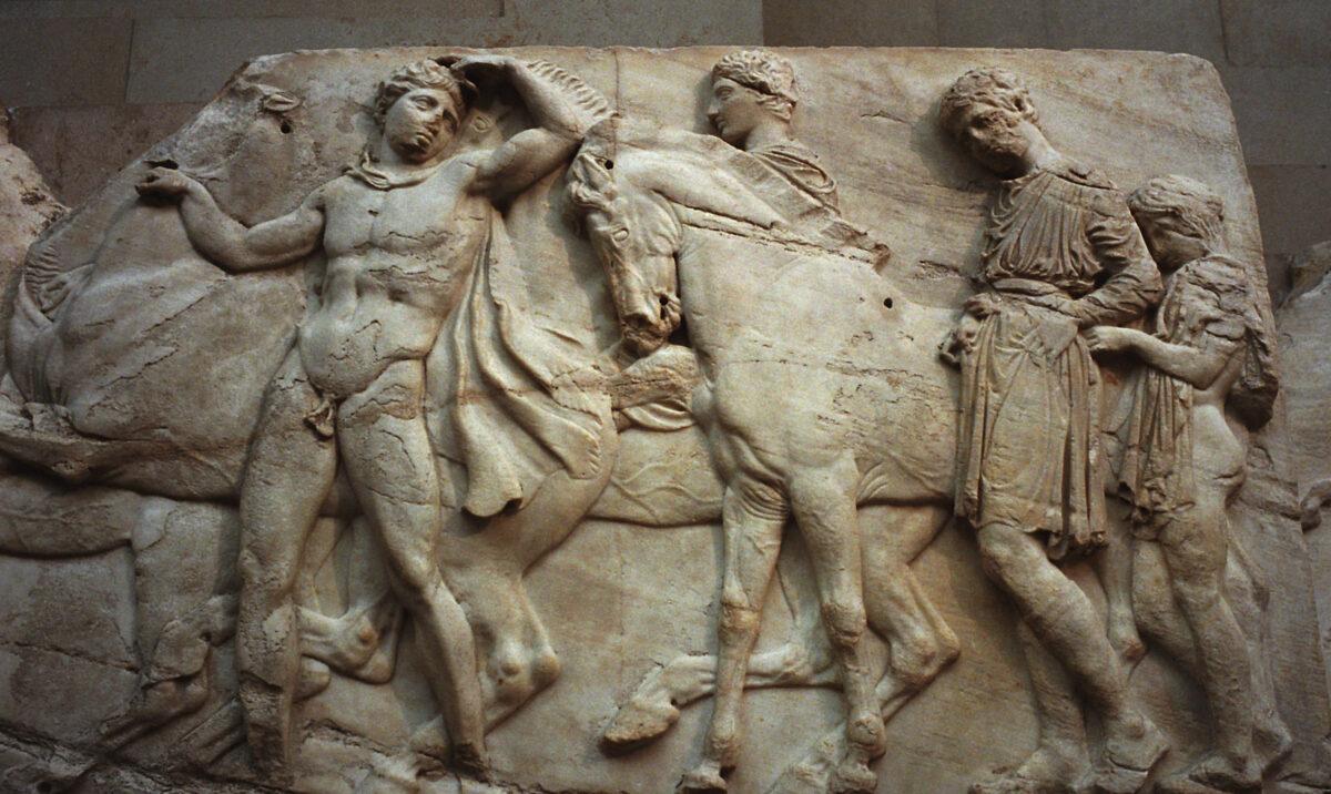 A frieze that forms part of the Elgin Marbles from the Parthenon in Athens, Greece, on display at the British Museum in London on Jan. 21, 2002. (Graham Barclay, BWP Media/Getty Images)