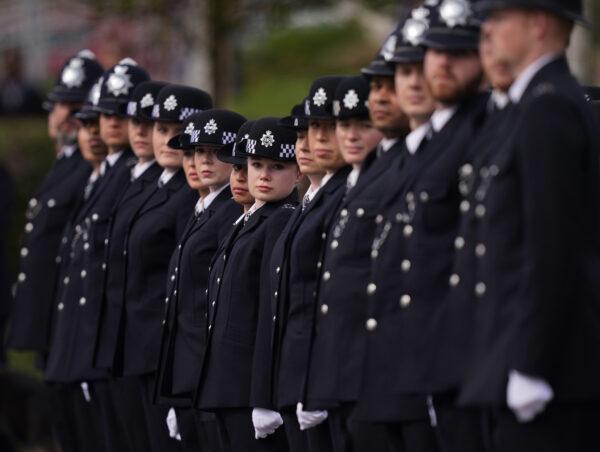 New police recruits await an inspection by Metropolitan Police Commissioner Dame Cressida Dick during a passing out parade in Hendon, London, on April 8, 2022. (PA)