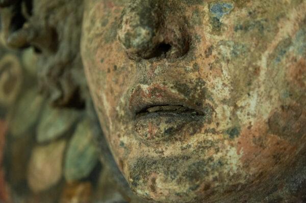 A close-up of the Gorgon Medusa's mouth in the Ipogeo dei Cristallini shows just how skilled the sculptor was at creating realistic images. (Giuliana Calomino)