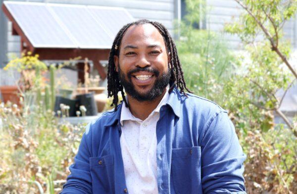 Seneca Scott in his garden in Oakland, Calif., on May 26, 2022. (Cynthia Cai/NTD Television)