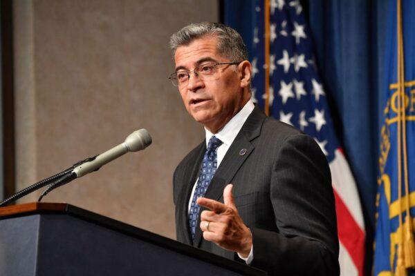 Health Secretary Xavier Becerra speaks at the HHS headquarters in Washington on June 28, 2022. (Nicholas Kamm/AFP via Getty Images)