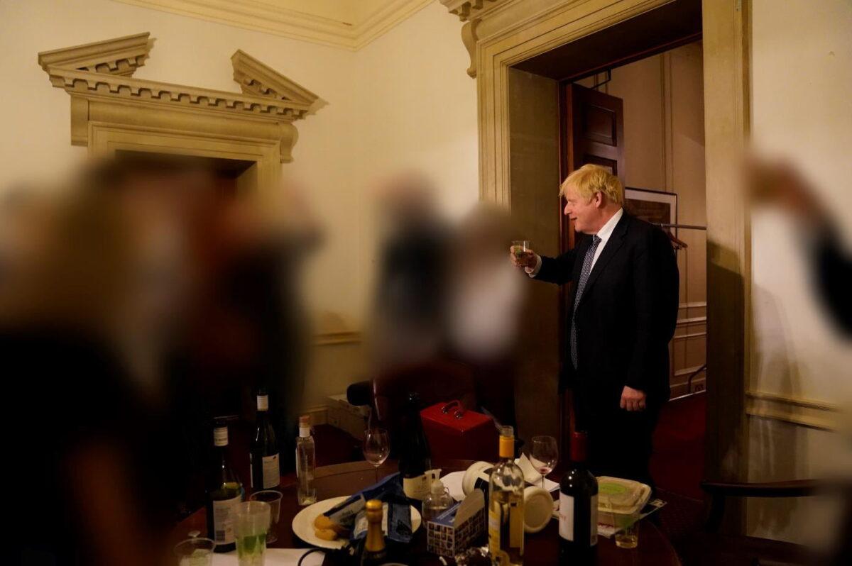 Prime Minister Boris Johnson at one of the gatherings which breached the COVID-19 lockdown rules, in 10 Downing Street in 2020. (Sue Gray Report/Cabinet Office/PA)