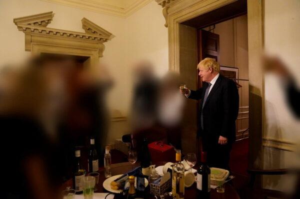 Boris Johnson at a gathering in 10 Downing Street. (Sue Gray Report/Cabinet Office/PA)