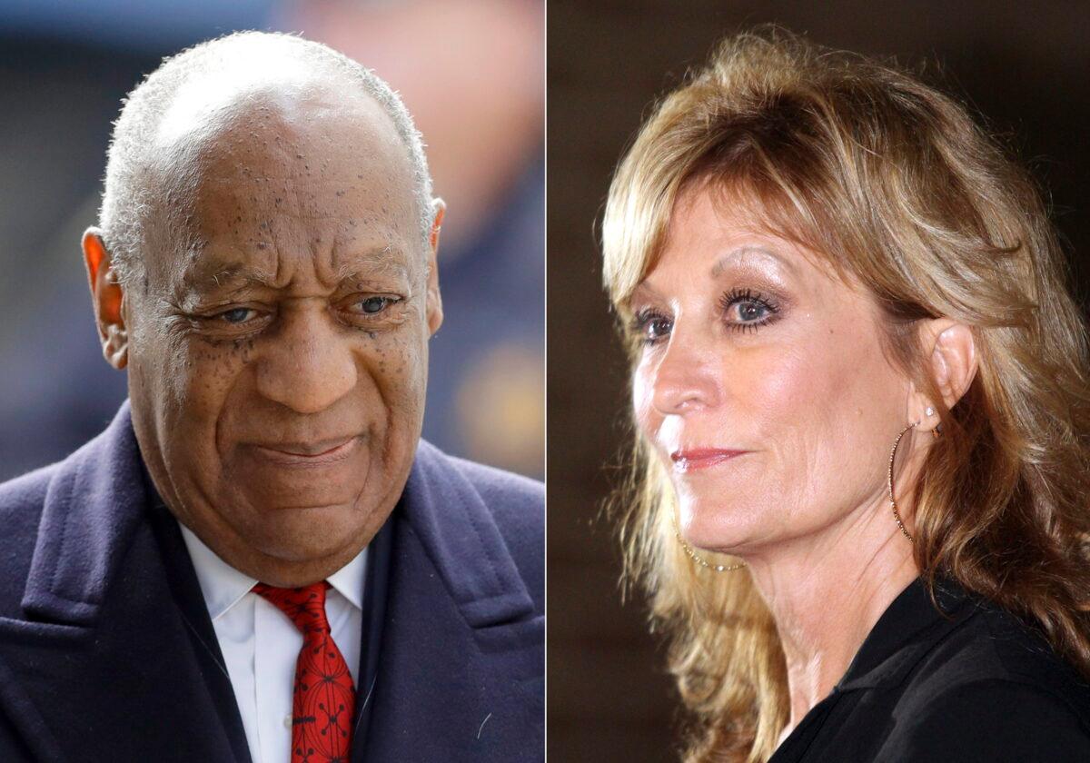 (Left) Bill Cosby arrives for his sexual assault trial in Norristown, Pa., on April 20, 2018. (Right) Judy Huth appears at a press conference outside the Los Angeles Police Department's Wilshire Division station in Los Angeles on Dec. 5, 2014. (AP Photo)