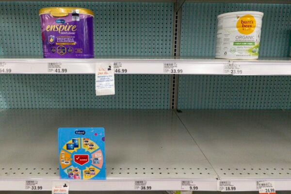 Baby formula is displayed on the shelves of a grocery store in Carmel, Ind., on May 10, 2022. (Michael Conroy/AP Photo)
