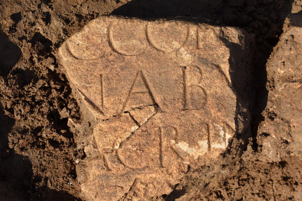 A finding is pictured at a site where archaeologists discovered a Roman temple in Zevenaar, central-east Netherlands, on March 21, 2022. (RAAP/Handout via Reuters)