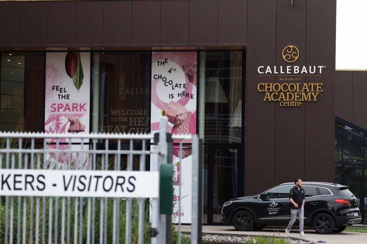 The entrance to the Barry Callebaut production site in Wieze, Belgium, on June 30, 2022. (Kenzo Tribouillard/AFP via Getty Images)