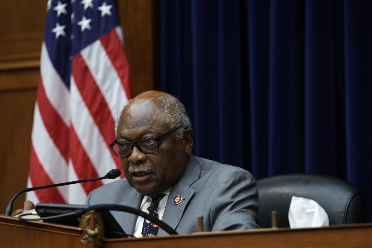 Subcommittee Chairman Rep. James Clyburn (D-S.C.) speaks during a hearing before House Select Subcommittee on the Coronavirus Crisis at Rayburn House Office Building on Capitol Hill in Washington, June 23, 2022. (Alex Wong/Getty Images)