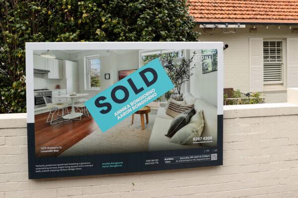 A signboard of a sold property in McMahons Point in Sydney, Australia, on May 5, 2022. (Brendon Thorne/Getty Images)
