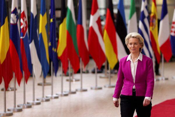 European Commission President Ursula von der Leyen arrives for the European Union leaders summit in Brussels, Belgium, on May 30, 2022. (Johanna Geron/Reuters)