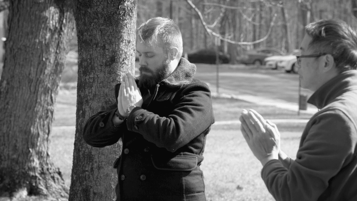 James H. White practicing the exercises of Falun Gong. (Courtesy of “Canaries in a Cold War,” Magnason Film)