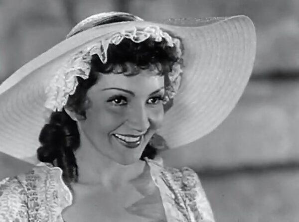 Claudette Colbert in a moment from the trailer for “Drums Along the Mohawk.” (Public Domain)