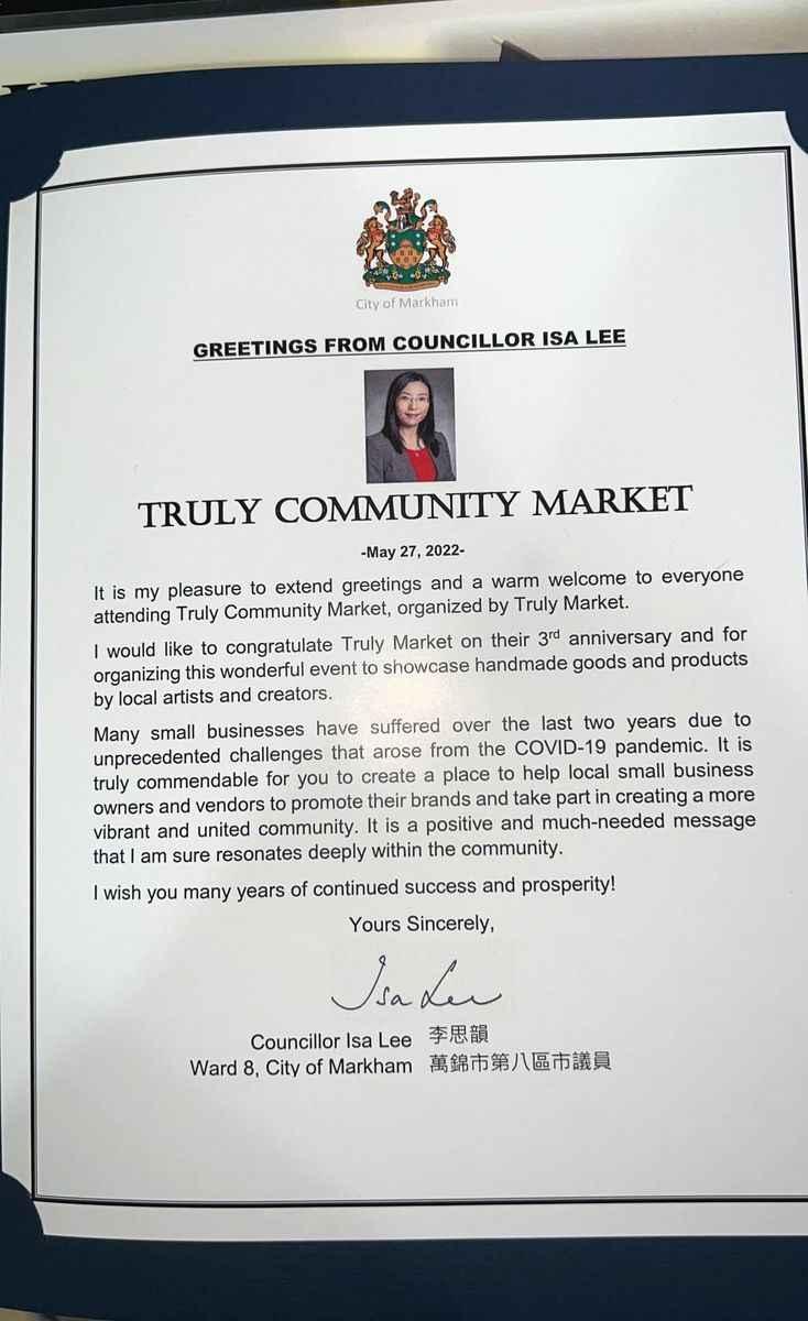 Mavis shared that the store was fortunate to have the support of members of Congress and the mayor for helping local and Hong Kong people to promote their brands and was awarded a certificate of commendation in May 2022. (Courtesy of Marvis)