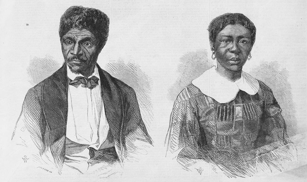 Wood engravings of Dred Scott and Harriet Scott from 1857 photographs by John H. Fitzgibbon. Library of Congress. (Public Domain)