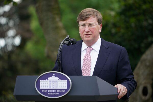 Mississippi Republican Gov. Tate Reeves, here speaking at the White House in September 2020, is lobbying lawmakers to eliminate the state’s income tax in 2023. (Mandel Ngan/AFP via Getty Images)