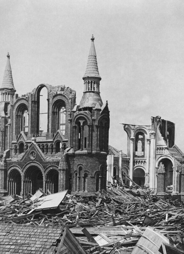 The ruins of Sacred Heart Church following the devastating Galveston Hurricane, 1900. (FPG/Hulton Archive/Getty Images)