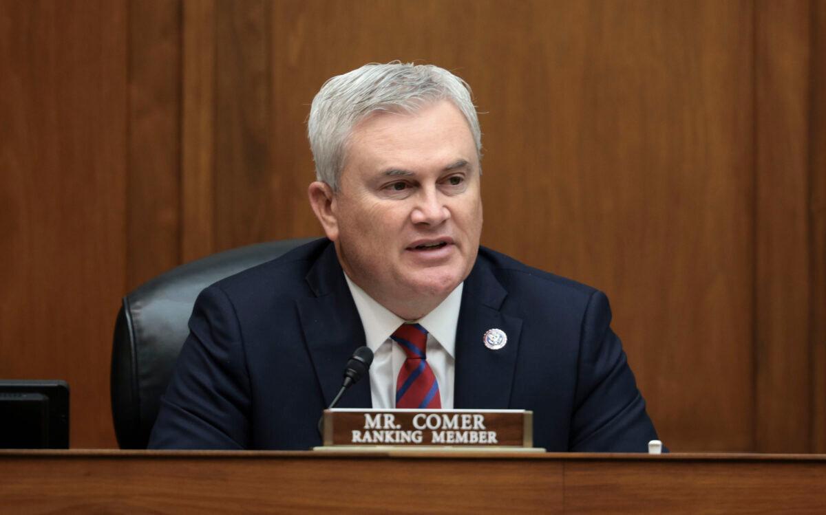 Ranking member Rep. James Comer (R-Ky.) speaks at a hearing with the House Committee on Oversight and Reform in the Rayburn House Office Building in Washington on Nov. 16, 2021. (Anna Moneymaker/Getty Images)