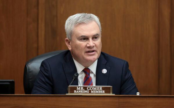 Ranking Republican member Rep. James Comer (R-Ky.) speaks at a hearing with the House Committee on Oversight and Reform in the Rayburn House Office Building on Nov. 16, 2021. (Anna Moneymaker/Getty Images)