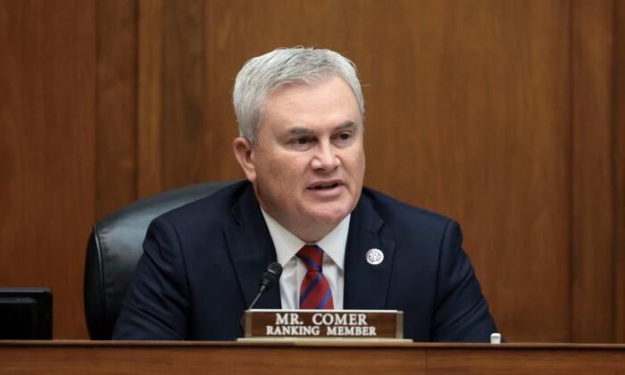 Rep. James Comer (R-Ky.) speaks at a hearing with the House Committee on Oversight and Reform in Washington on Nov. 16, 2021. (Anna Moneymaker/Getty Images)
