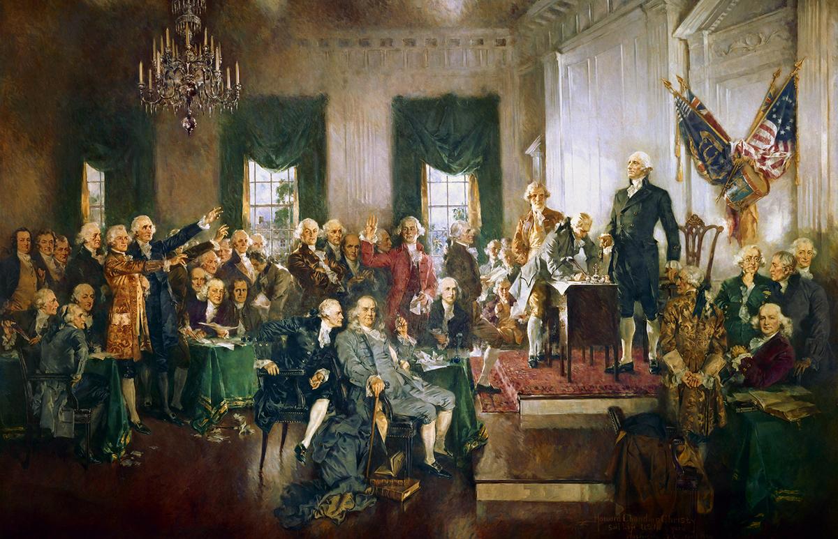 "Scene at the Signing of the Constitution of the United States," circa 1940, by Howard Chandler Christy. Oil on canvas. United States Capitol. (Public Domain)