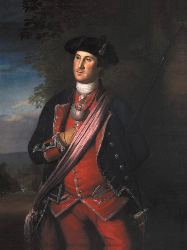 “Portrait of George Washington” by Charles Willson Peale, 1772. Oil on canvas. Washington and Lee University. This painting, depicting the young colonel wearing his Virginia Regiment uniform, is the earliest authenticated portrait of Washington. (Public Domain)
