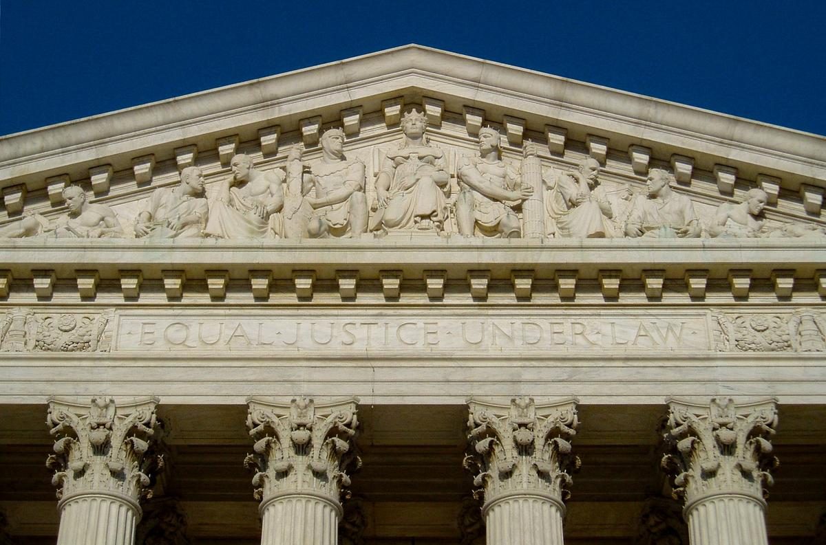 Front façade of the United States Supreme Court Building highlighting the inscription, "Equal Justice Under Law." (Matt Wade/CC BY-SA 2.0)
