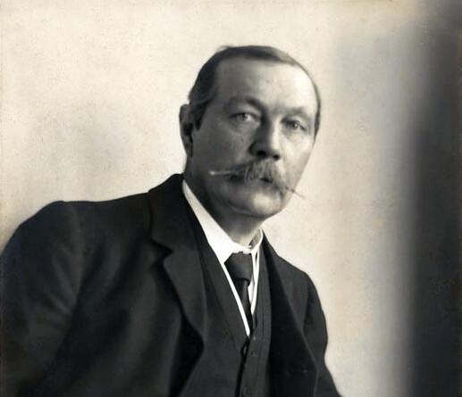 Sir Arthur Conan Doyle (1859–1930), Sherlock Holmes's creator, in 1914. (Public Domain)