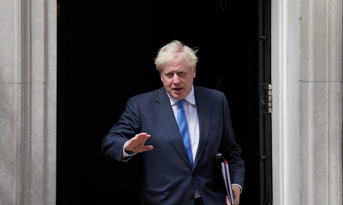Prime Minister Boris Johnson leaves 10 Downing Street in London, on July 4, 2022. (Stefan Rousseau/PA Media)